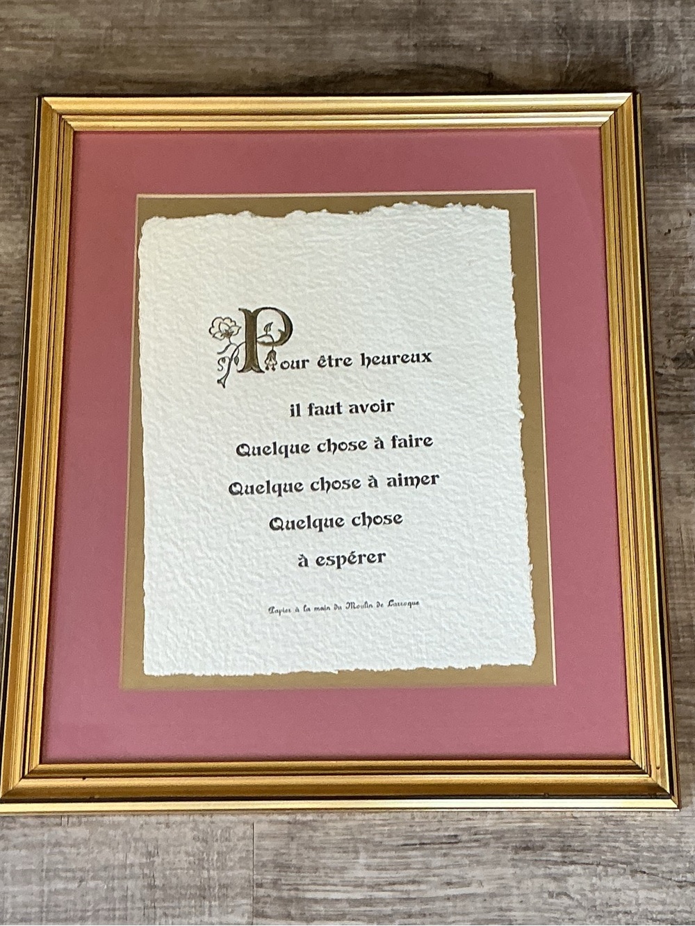 Original Illuminated Calligraphy French Quote Moulin de Larroque Handmade Paper